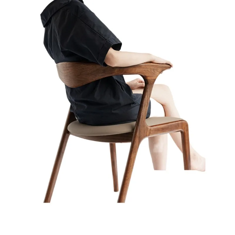

Solid wood chair backrest with armrests, black walnut modern chair for home use