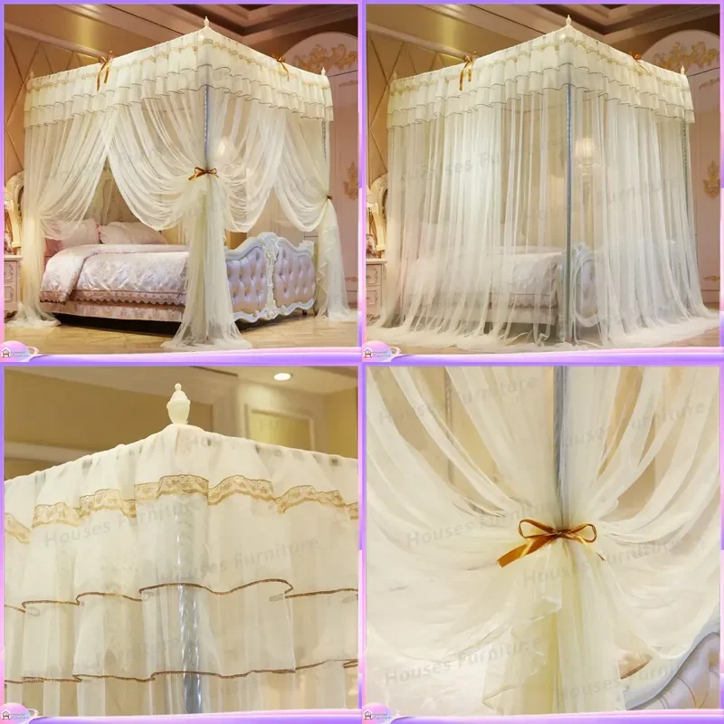 Encrypted net yarn bold bracket three-door fully enclosed princess floor-to-ceiling mosquito net 1.2 meters 1.5 meters 1.8m