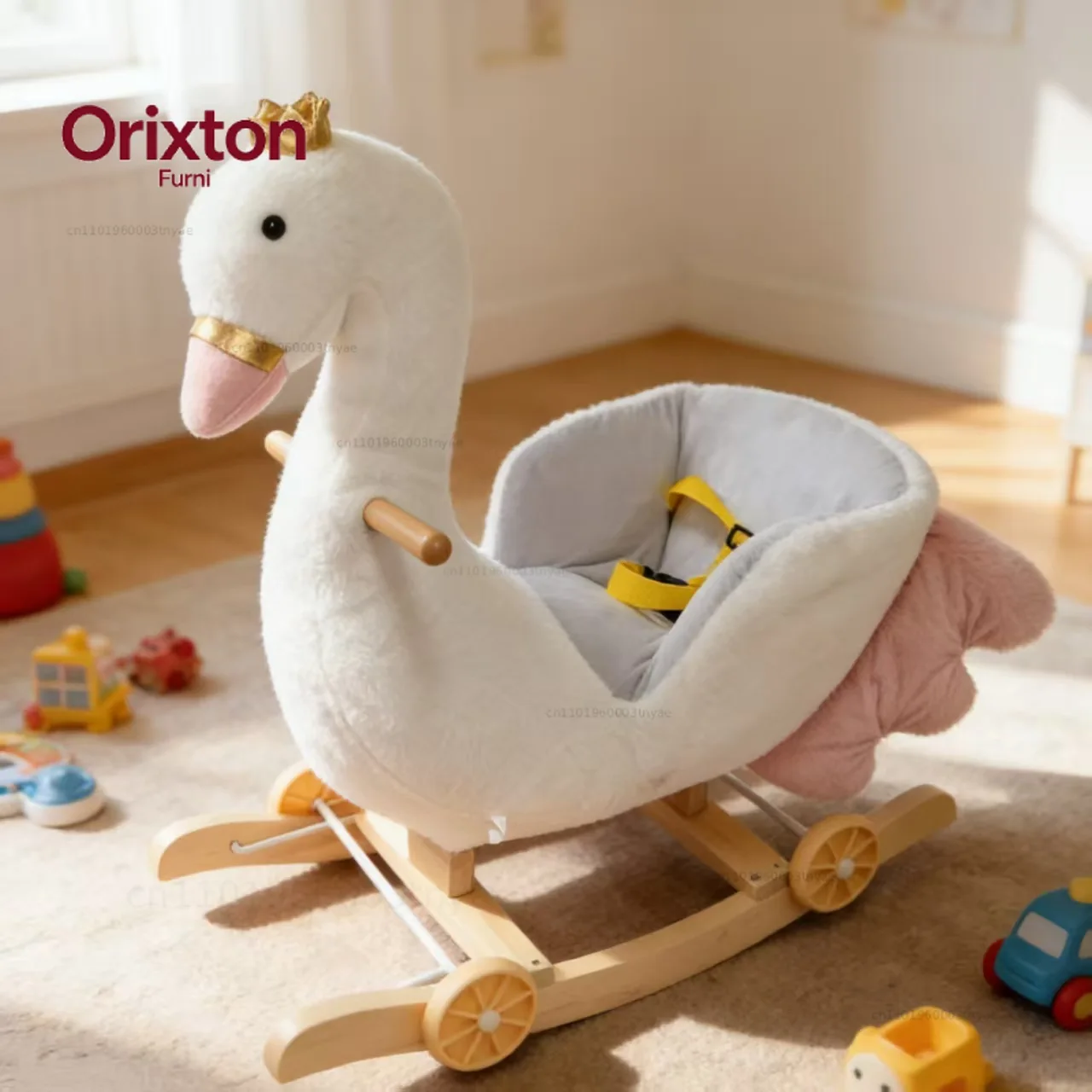 Children's rocking horse Solid wood riding Trojan horse Rocking chair One-year-old gift Swan toy car