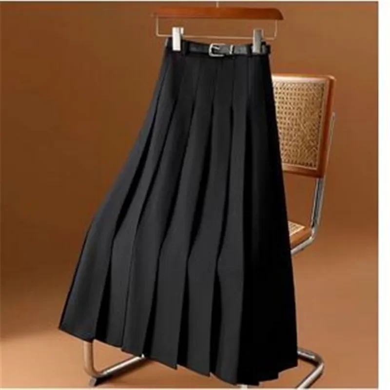 

Autumn Winter High Waist Vintage Pleated All-match Skirt Female Solid Color Elegant Fashion A-line Folds Skirts Women's Clothing