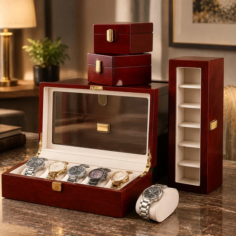 Wooden Watch and Jewelry Organizer Box with Multiple Compartments, 1-12 Slots, Stylish Storage for Him and Her