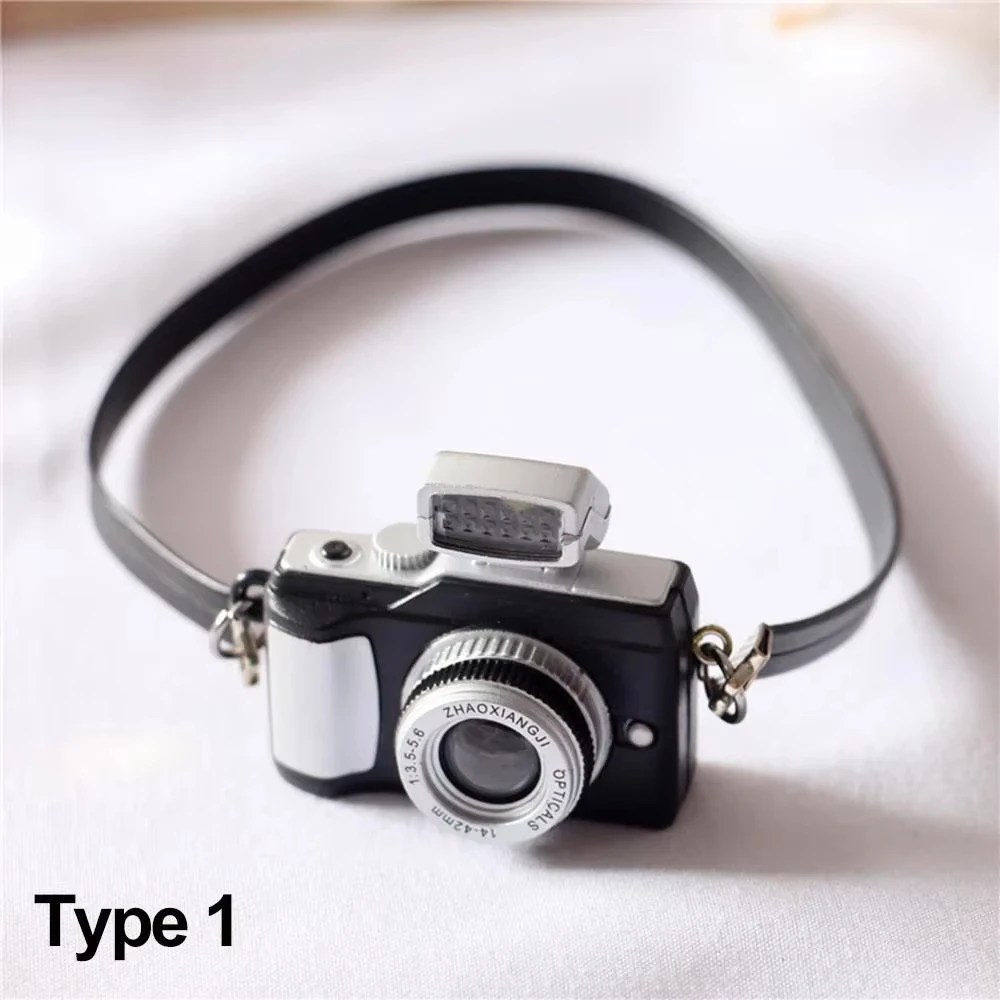 1Pc 1/6 1/8 1/12 Dollhouse Miniature Digital SLR Camera Keychain for upset duck Dolls House Decoration Accessory