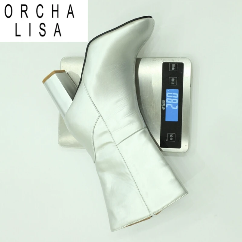 

ORCHA LISA 2024 Классические ботинки до середины икры с круглым носком, туфли из искусственной кожи на блочном каблуке 8 см, размер 43, 44, 45, 46 47 48 US17 Мода