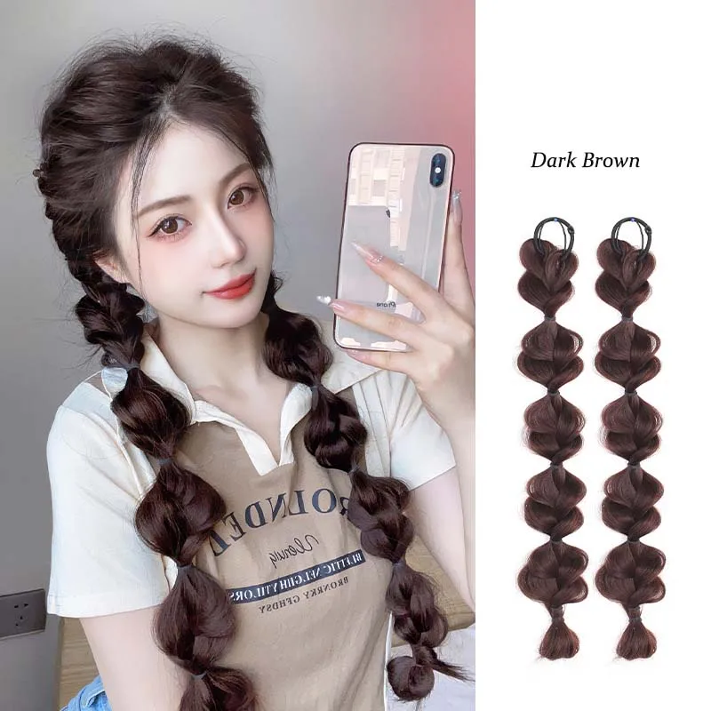 

2pc Synthetic Bubble Braid Wig Women's Sweet Cool Mixed Black Highlighted Twist Long Braid Lantern Boxing High Ponytail