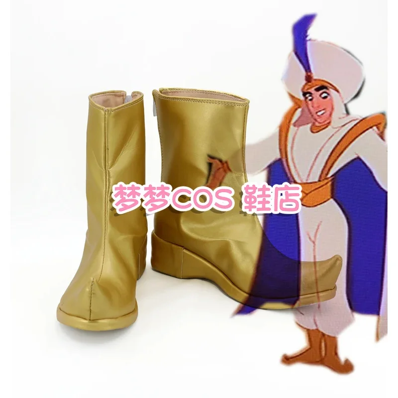 Sky05 Aladdin Stivali Cosplay Scarpe dorate in pelle PU Halloween Cosplay Prop Custom Made99JIu@
