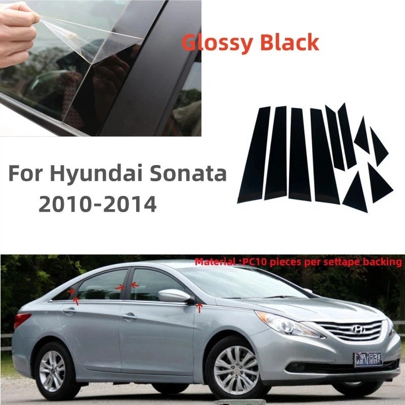 

For Hyundai Sonata YF LF N Line 2010-2024 2022 2023 10pcs Black Center Column Window Trim Covers B C-Pillar Stickers Accessories