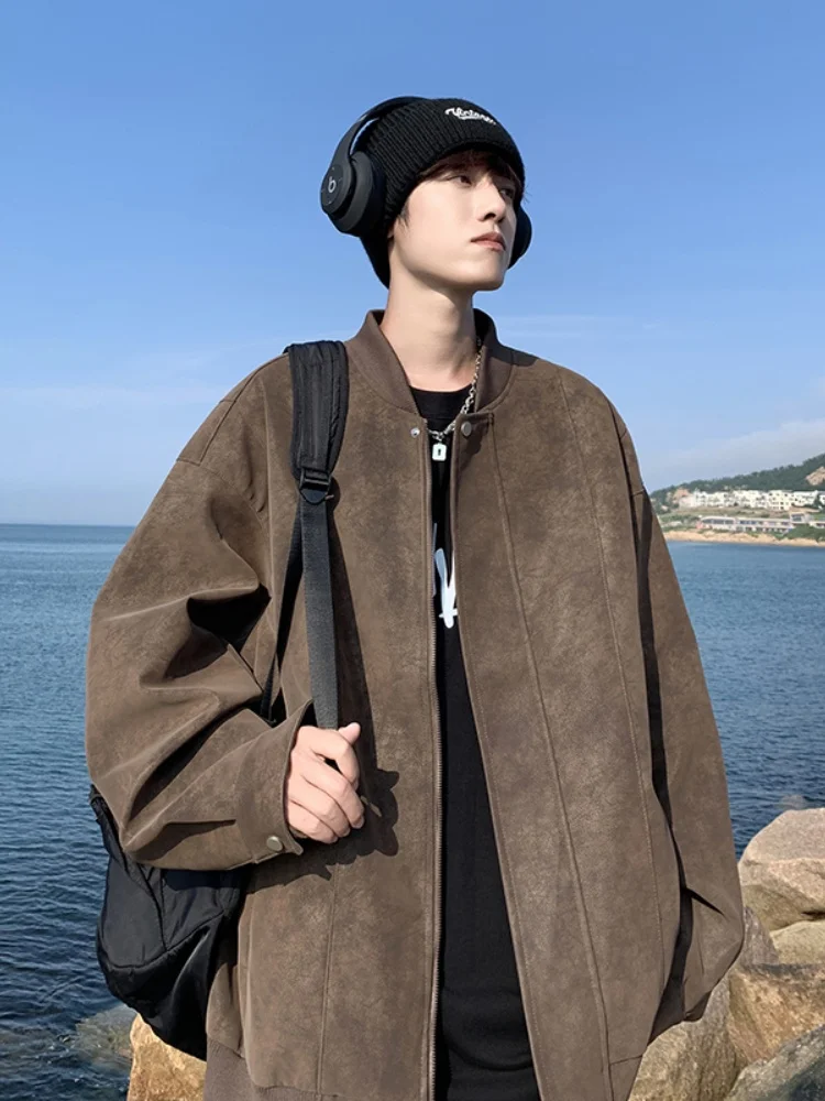 

American Vintage Baseball Jaet Men's Spring Autumn Sle Pilot Coat Youth Faion Workwear Outerwear Trendy Zipper Decor