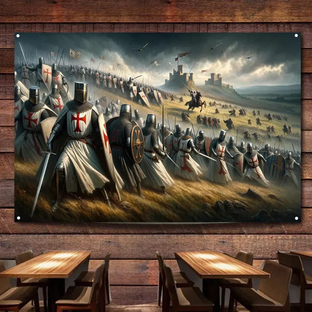 

Crusades Knight Templar Artwork Wall Art Poster Banner Retro Crusade Canvas Painting Tapestry Custom Flag indoor Outdoor Decor 2