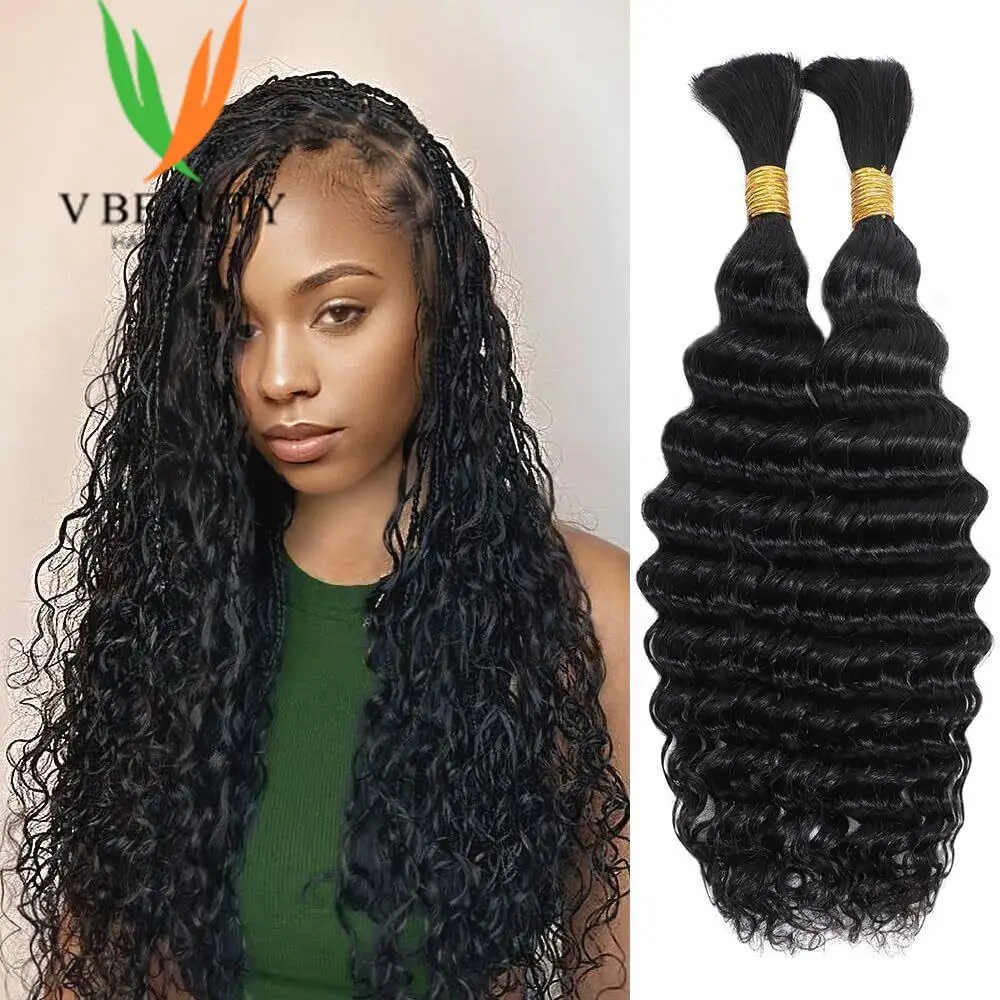 V Beauty Human Braiding Hair Deep Wave Bulk Human Hair 100g No Weft Human Hair Bundles Micro Human Braiding Hair for Boho Braids