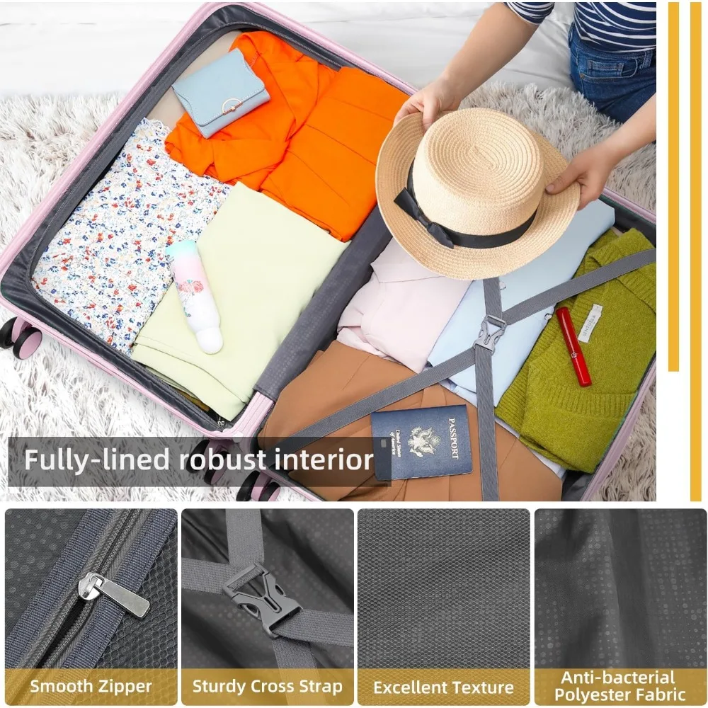 Juego de equipaje rígido Spinner de 3 piezas con bolsa de lona, candado TSA, maleta de mano, 360 °   Ruedas para Viajes