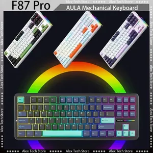 AULA F87 Pro Keyboard Mekanis 2.4 g/Usb/Bluetooth Tri Mode Nirkabel 87 Kunci Rgb Pbt Gasket 5 Lapisan Pembungkaman Kunci Penuh Tidak Berdampak 10 keyboard kayu penjualan terbaik - №