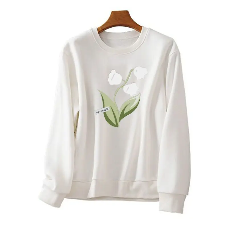 Women\'s Printing Flower Sweater Spring and Autumn 2023 New Fashion Round Neck Age Reducing All-match Slim Long Sleeve Top