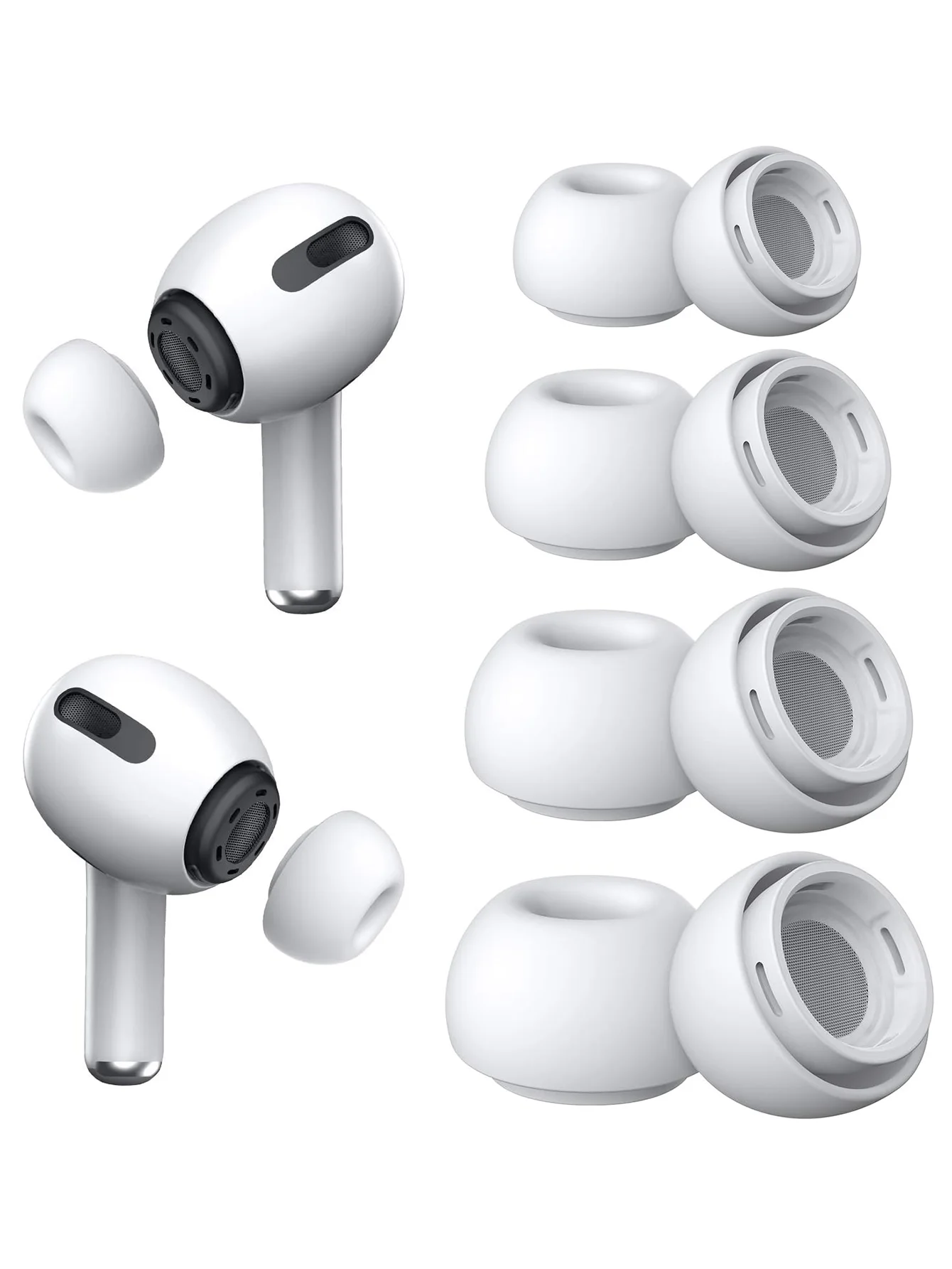 4 Pairs of Non-Slip Soft Silicone Earbud Covers for Wireless Headphones Pro/Pro Series 2 - Noise-Cancelling Design, Portable Storage Case, 4 Sizes (Xs/S/M/L) Replacement Earbud Covers