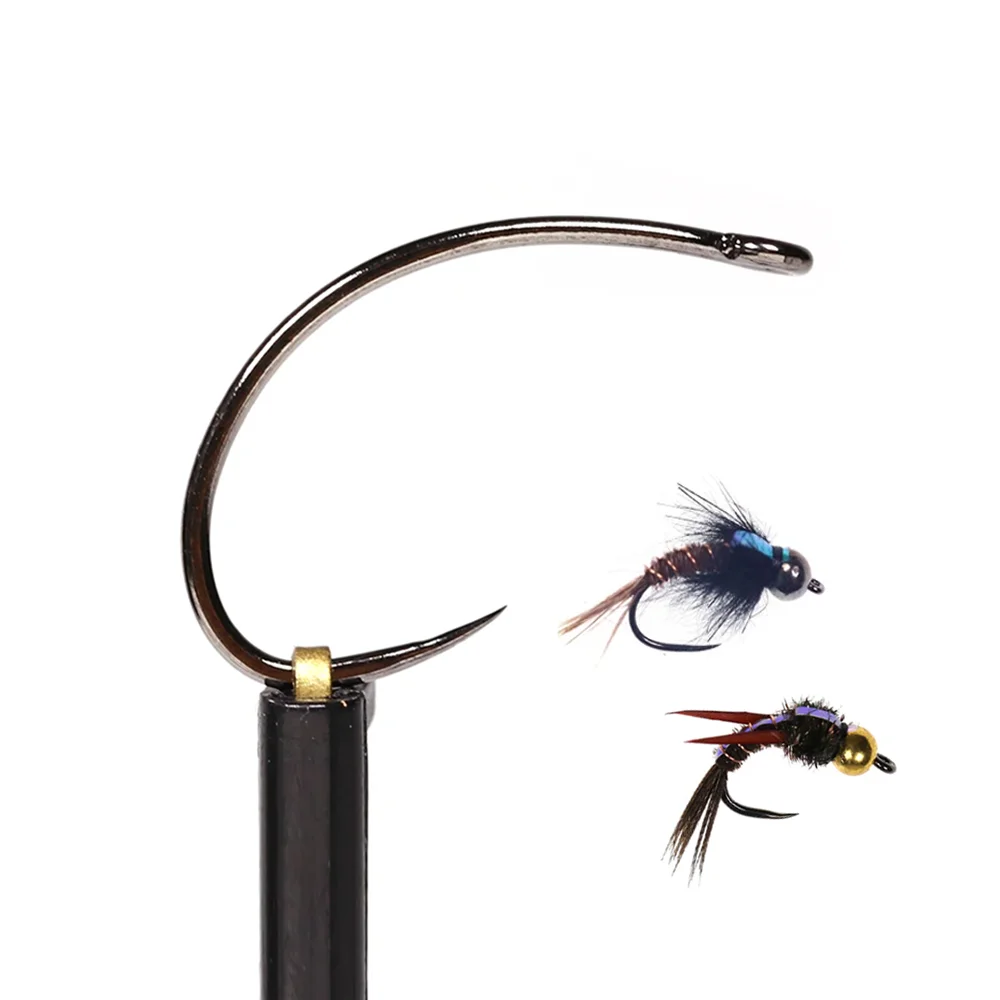 50 peças # 4~ # 16 Anzóis Curvos Klink Hook para Atado de Moscas, Sem Farpa, para Iscas de Insetos (Scud, Bug, Worm, Caddis, Larvas) e Moscas Secas/Úmidas