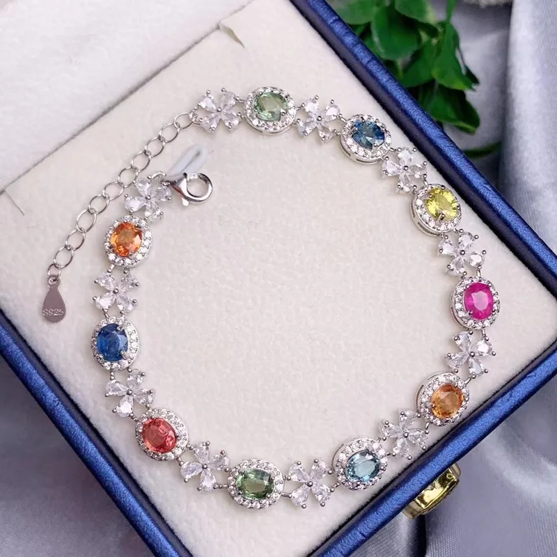 SACE GEMS New 925 Sterling Silver 5*4MM Natual Tourmaline Gemstone Bracelrts for Women Engagement Cocktail Party Fine Jewelry