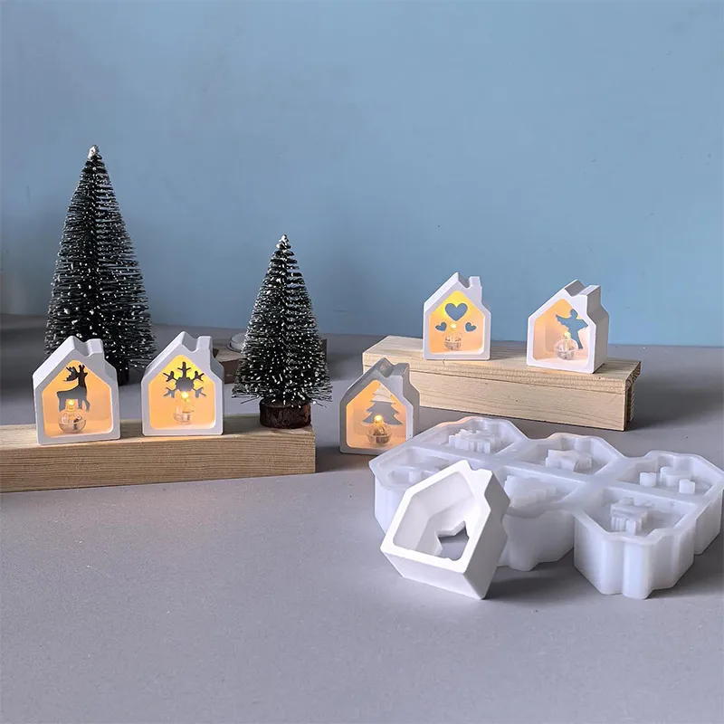 Weihnachtsdekorationen Haus Kerzenhalter Silikonform Krippe Serie Thema Hohlhausform Harzgussform Nahes Jahr