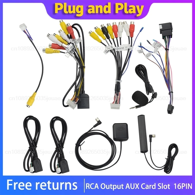 Microphone USB GPS Rear View Camera RCA Output AUX SIM Card Slot Radio Converter 16PIN 4G Power Cable For Car Radio