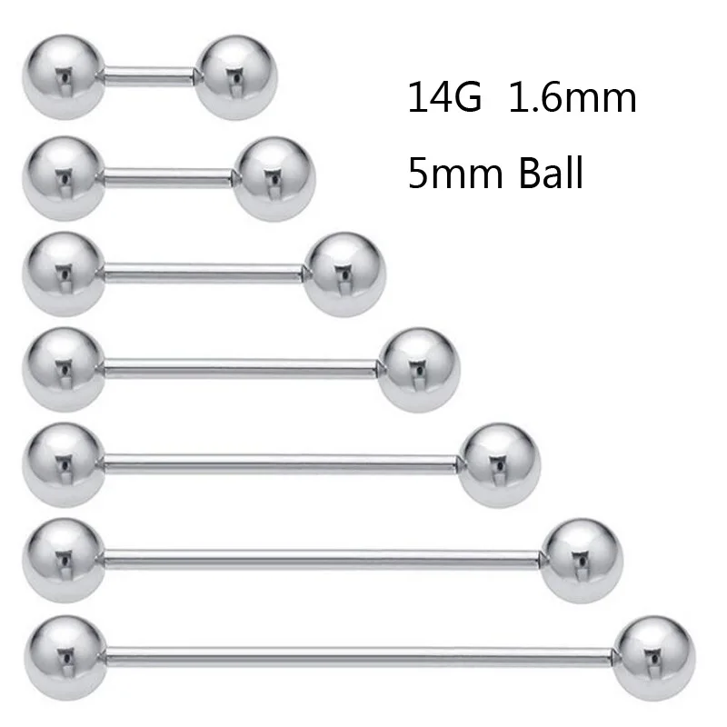 1Pc Stainless Steel Long Industrial Barbell ring 14G Tongue Nipple Bar Piercing 1.6MM Tragus Helix Ear Piercing Body Jewelry