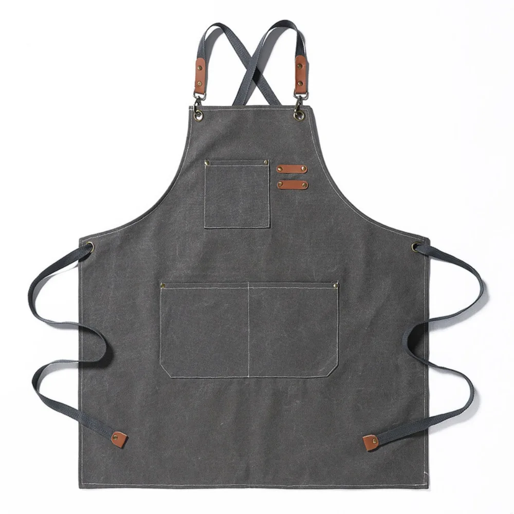 

Water Proof Thickened Canvas Apron Wipe Hands Oil Proof Kitchen Halter Neck Apron With Tool Pocket Multi-functional