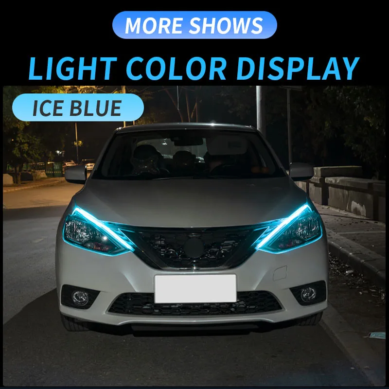 2Pcs Customizable DIY Car LED DRL Daytime Running Light Strips Waterproof Flowing Turn Signal Yellow Light Decorative Lamp 12V