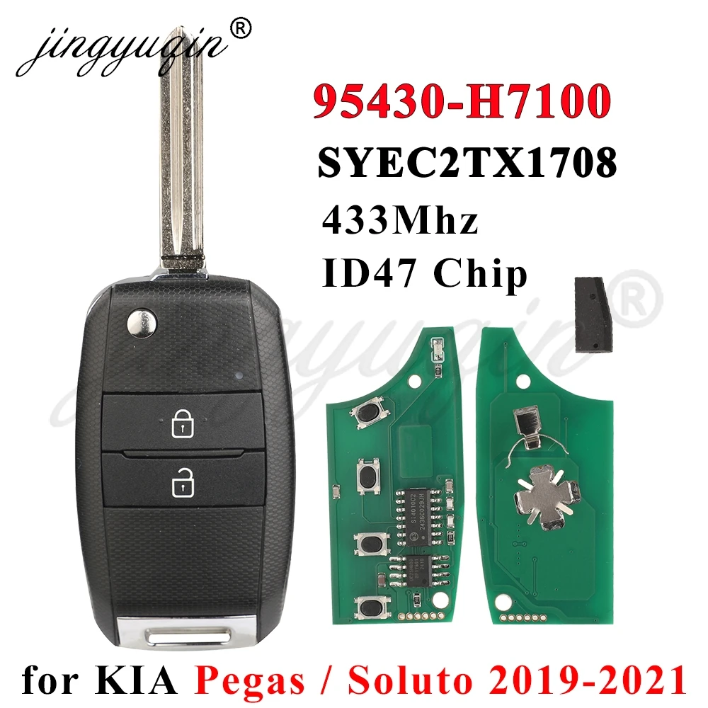 

jingyuqin 433Mhz FSK ID47 Chip for Kia Soluto Pegas Picanto 2020 95430-H7100 SYEC2TX1708 2B Flip Remote Car Key Auto Fob Control