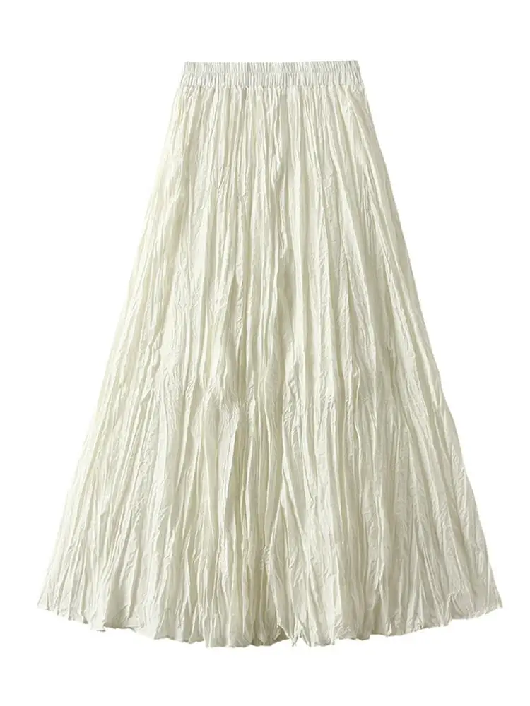 

Women High Waist Long Pleated Skirt Summer A Line Maxi Skirt with Large Hem Elegant Green Flowy Bottom for Ladies
