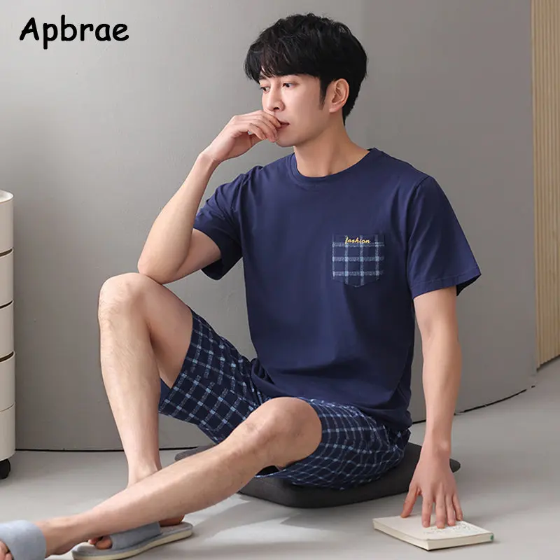 Plus Size 4XL-7XL Short Sleeve Pajama Simple Style Men Pijamas Summer Men\'s Cotton Sleepwear Fashion Nightwear Loose Home Suit