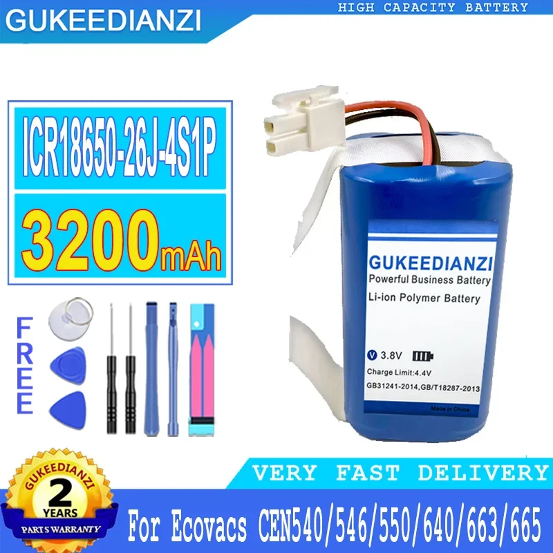 

3200mAh GUKEEDIANZI Battery For Ecovacs ICR18650-26J-4S1P CEN540 546 550 640 663 665 CEN546 Big Power Bateria