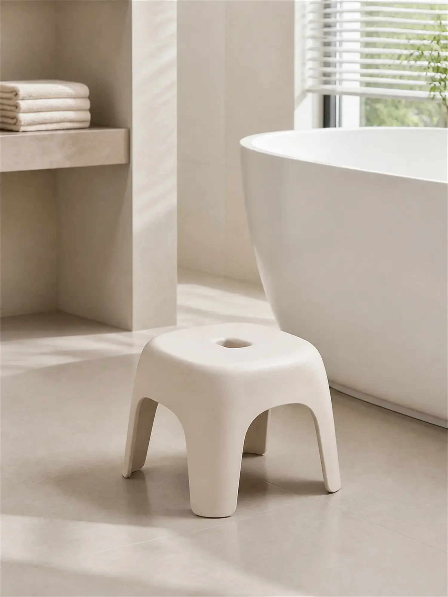 Cream Plastic Step Stool Two Sizes Kitchen Bathroom Bedroom Kids Adults Nonslip Household Helper Compact Stable Utility Seat