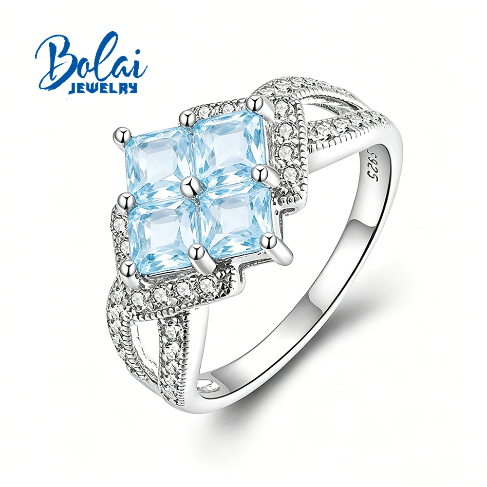 925 sterling silver women's ring natural Sky Blue Topaz gemstones fine jewelry for women's anniversary banquet wear