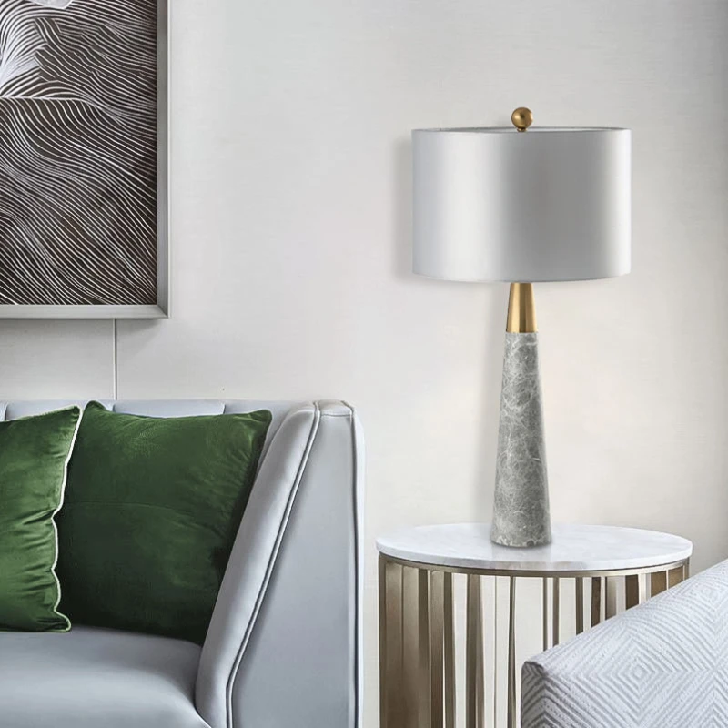Nordic Brief Grey Marble Desk Lamp For Living Room Home Decor Modern E27 Led Bulb Table Lamp With Fabric Lampshade