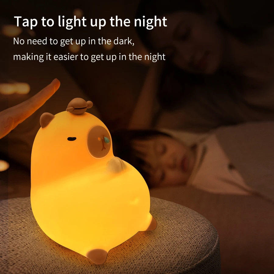 Cute Cartoon Capybara Silicone LED Night Light USB Rechargeable Timing Dimming Sleep Night Lamp Children Room Decor RGB Warm