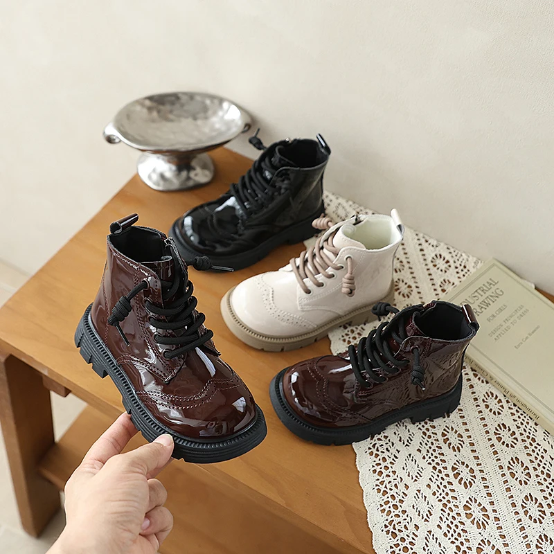 JGSHOWKITO Children's Boots for Girls Spring Autumn Retro Kids Platform Ankle Boots Non-slip Side Zipper Toddlers Fashion Boots
