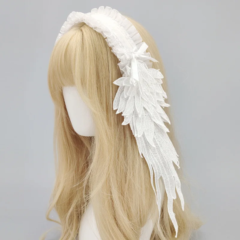 

Lolita Kawaii Angel Wing Lace Bow Headband Anime Y2K Girl Maid Headdress Hair Band Cosplay Anime Hair Accessories