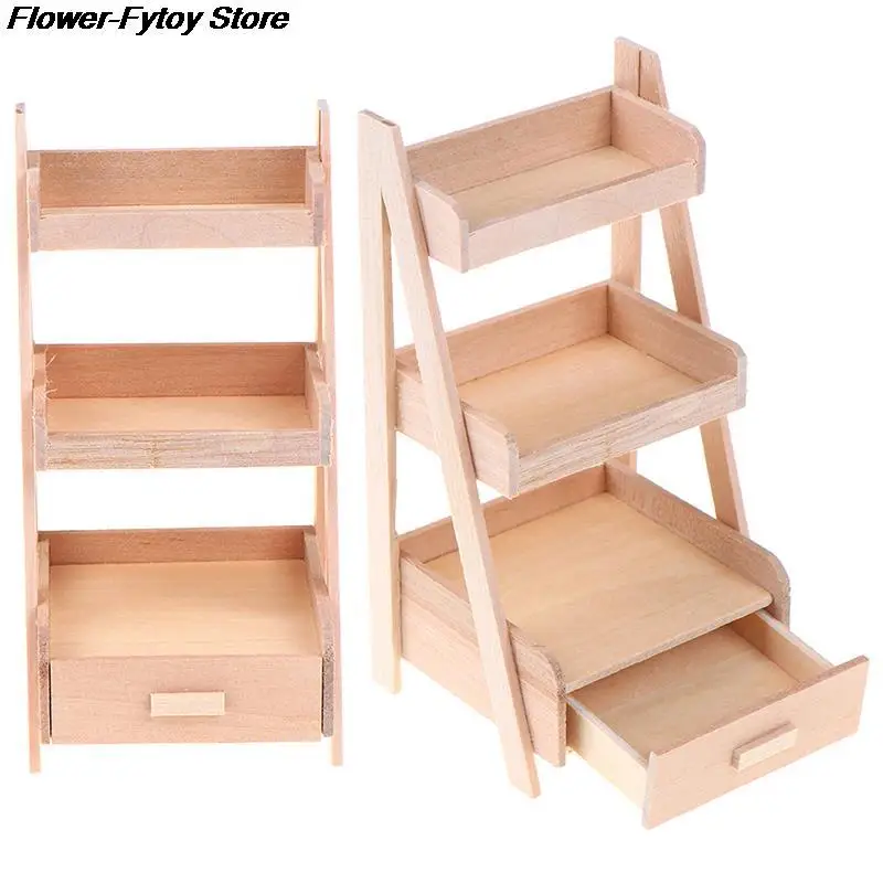 DIY 1:12 Scale Dollhouse Wood Shelf Flower Stand Mini Doll House Handmade Furniture Model Toys