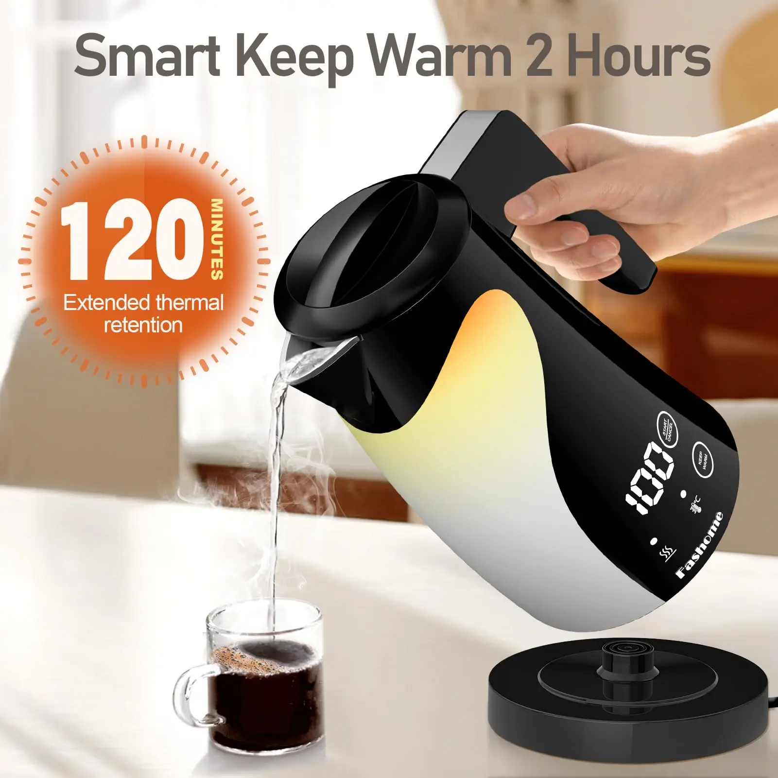 Kitchen Coffee Electric Pot LED Touch Screen 1300W Stainless Steel Hot Water Boiler 1.25L Adjustable Temperature Electric Kettle