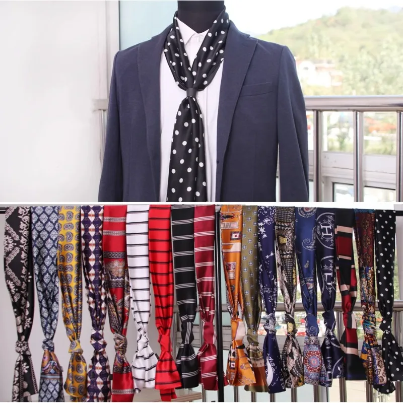 Men's silk scarves versatile British strip printed narrow scarf Korean version women's retro suit decorative small scarf