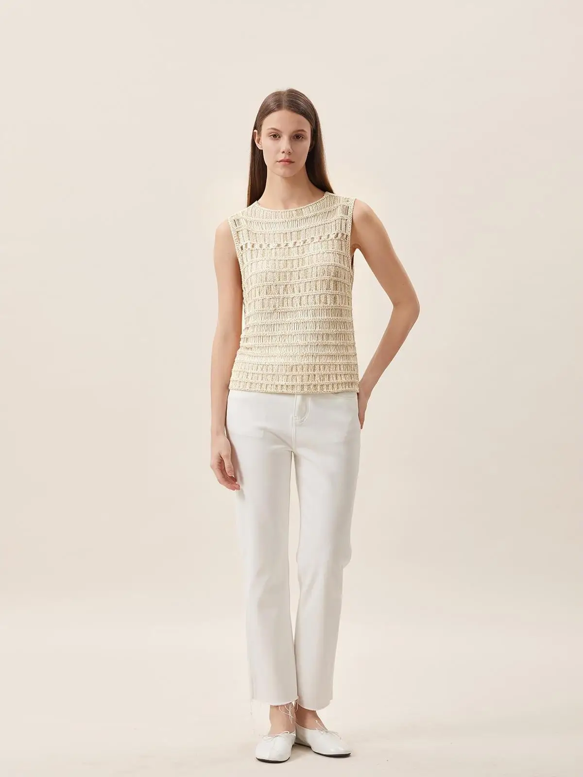 

TheEase Comfortable Paper Silk Cotton Knitted Vest Hollow out Sleeveless One Shoulder Top Breathable Loose Fit Women's Wear