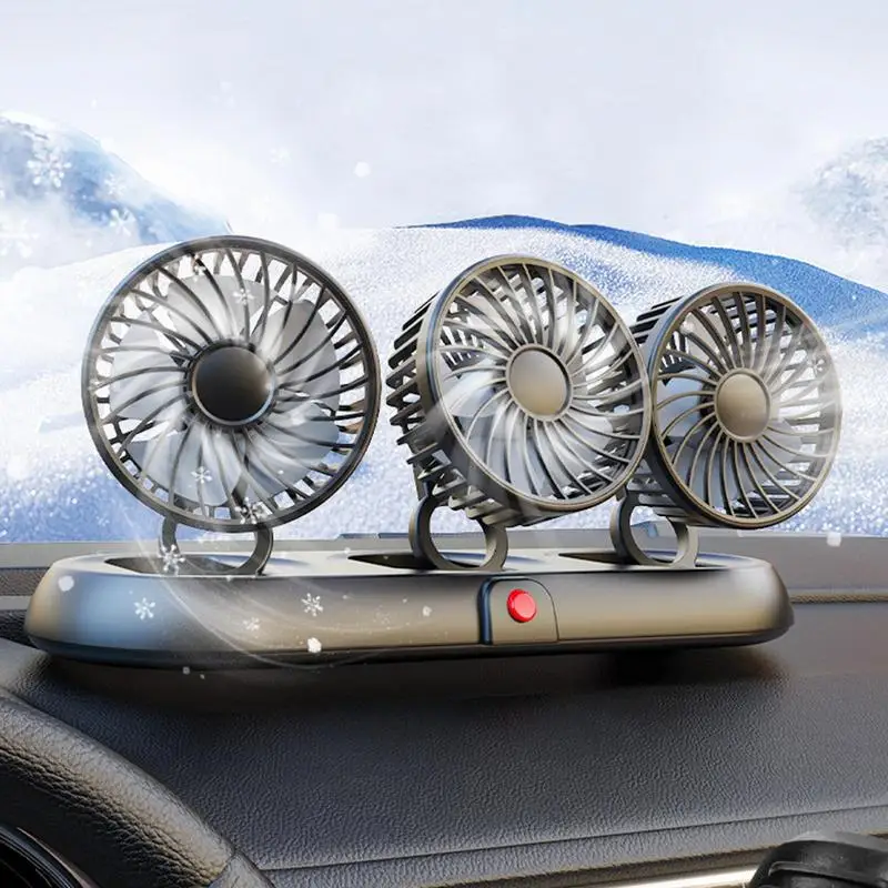 Fan For Car Three-head Cooling Fan For Dashboard 3 Adjustable Wind Speeds Small Hot Weather Cooling Device For Vehicles Sedans