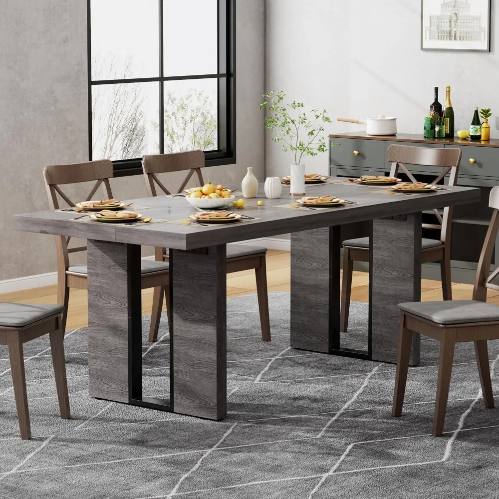 70.8 Inch Dining Table, Rustic Farmhouse Kitchen Table for 6-8 People, Large Dinning Room Furniture Rectangle Dinner Table for