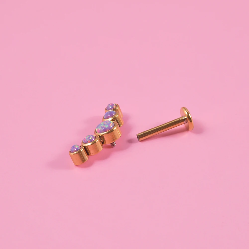 1PC Surgical Steel Five Opal CZ Ear Tragus Cartilage Stud Lip Ring Labret Helix Piercing Earrings Lobe Piercing Barbell Jewelry