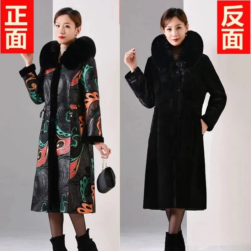 Women Winter Fur Coat New Suede Velvet Warm Faux Fur Jacket Long Middle-aged Mother Double-sided One Piece Of Fur  Overcoat 7XL