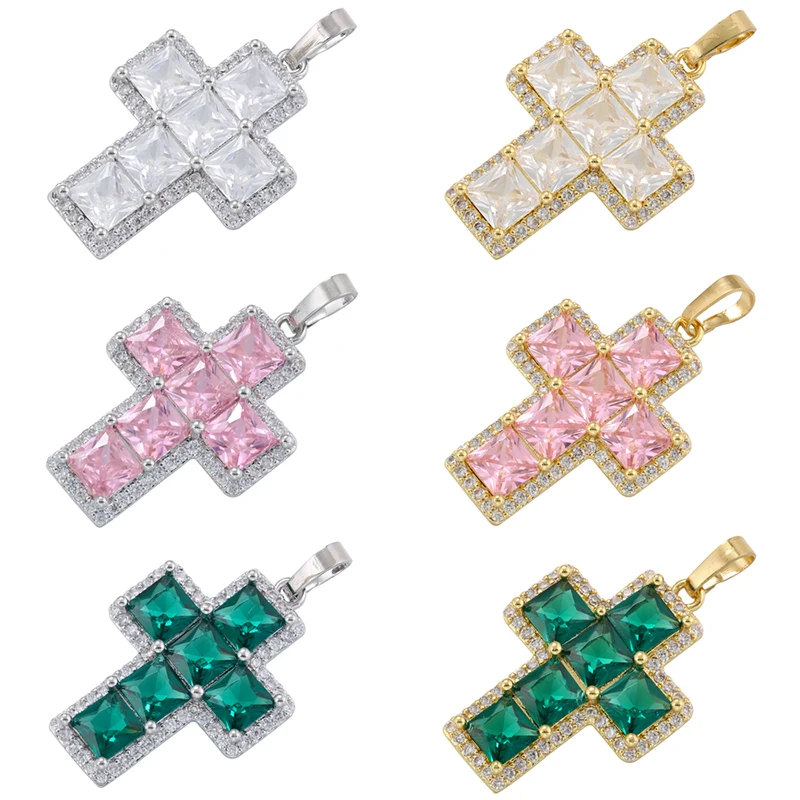 ZHUKOU Cross pendants Cubic zirconia cross charms for women handmade necklaces Jewelry materials Jewelry accessories VD1277