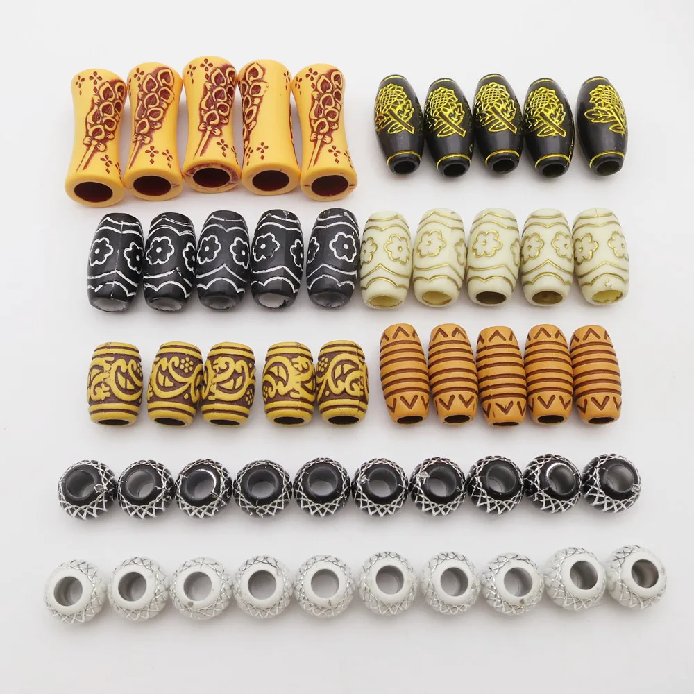 50pcs/Pack Mix Imitation Wood Plastic Crochet black white hair braid dread dreadlock Beads rings tube for hair Accessories