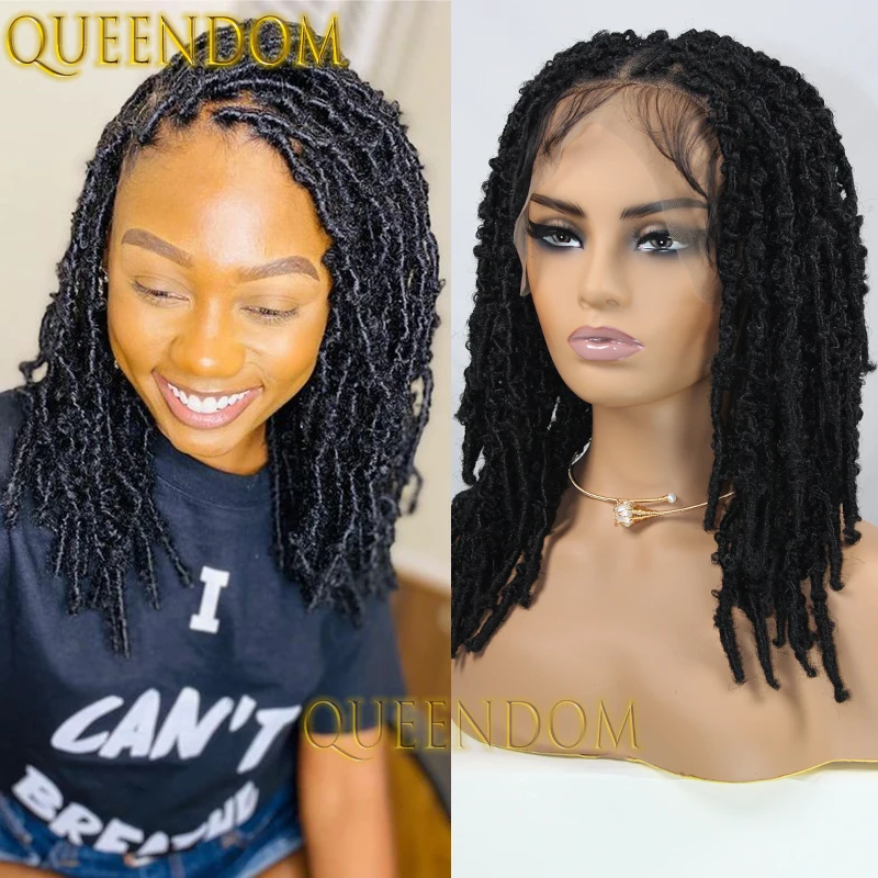 Full Lace Synthetic Box Braided Wig 16 Inch Distressed Looped Twist Dreadlock Braid Wig Knotless Short Butterfly Locs Braids Wig