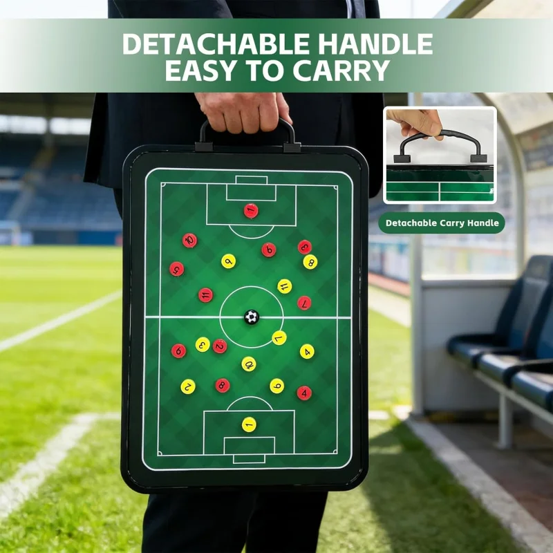 Portable Soccer Tactics Board Double Sided Coaching Board with Detachable Handle, Wall Mount Football Tactical Board with Player