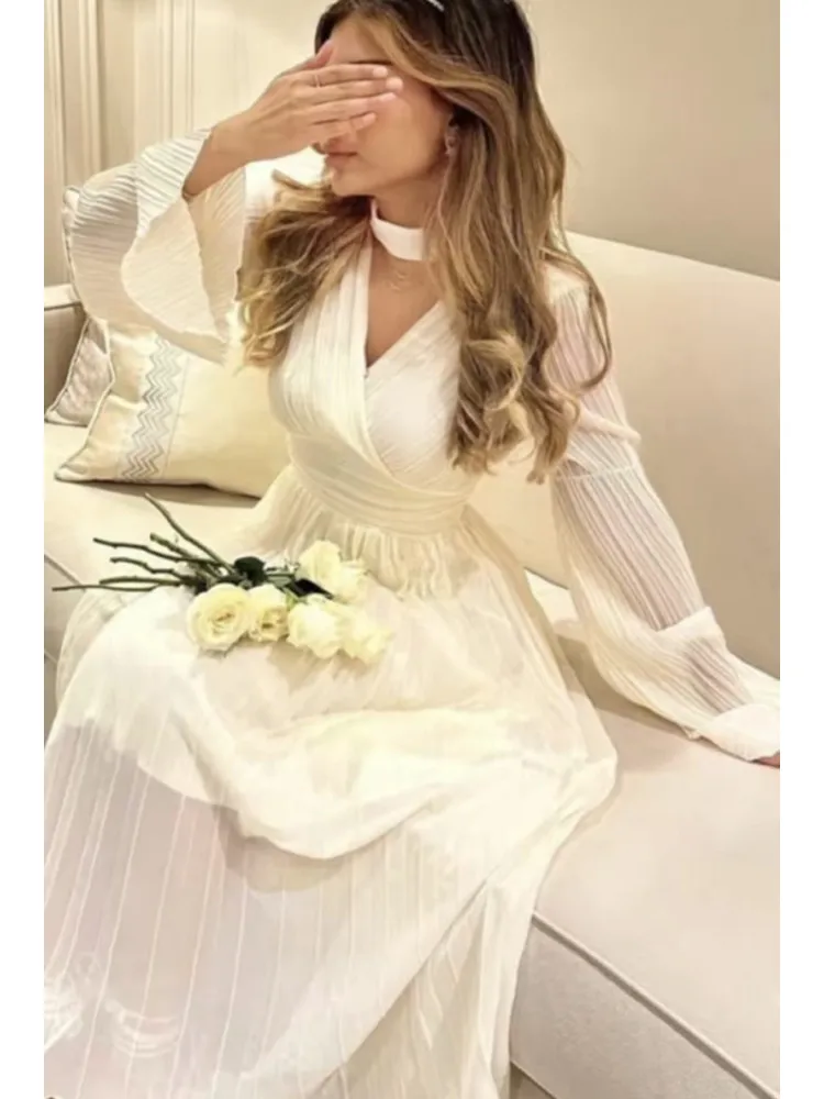 Long Evening Dresses V-Neck Party Dresses for Women 2024  Full Sleeve Formal Dresses New Prom Cocktail Gown فساتين الحفلات