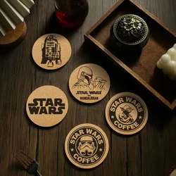 New Round Cork Coaster Engraved Disney Star Wars Yoda R2D2 Coffee Mug Drinks Holder for Kitchen Natural Wooden Mat Tableware