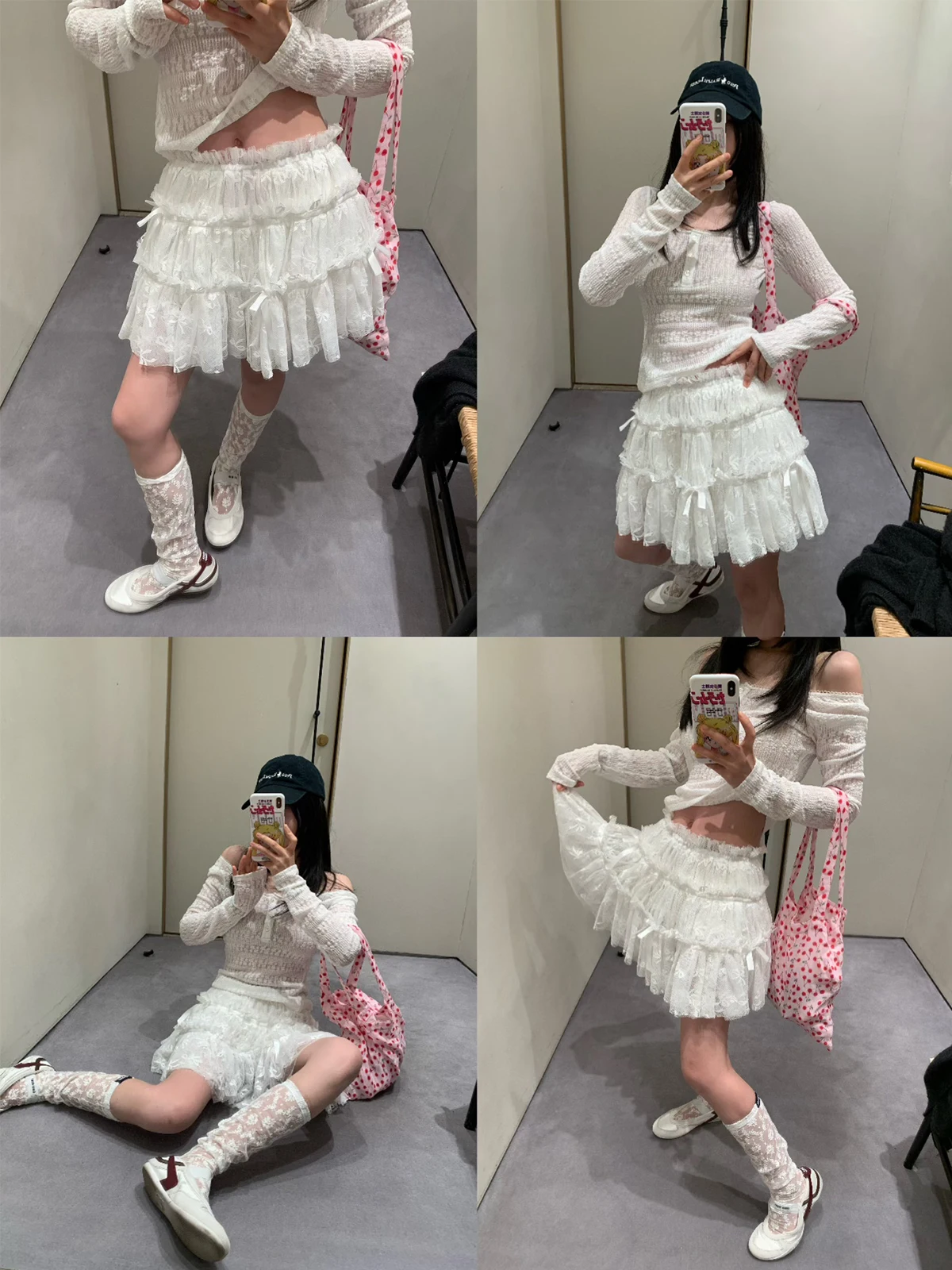 

Ele Long Sve Lace T-irt with Knot And A-Line Skirt Casual Loose Sle Summer Faion Set for Women