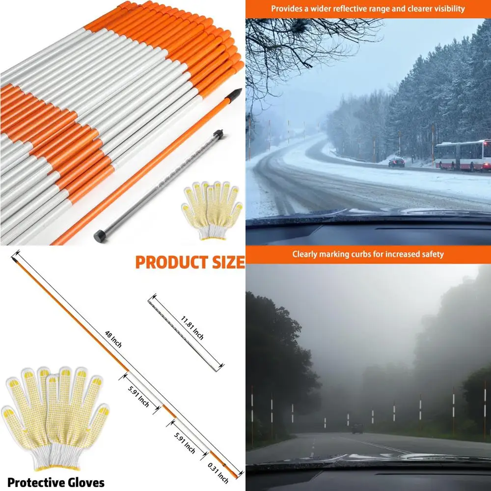 

Светоотражающие оранжевые маркеры подъездной дороги из стекловолокна, 100 шт., 48-дюймовые столбы со снежными кольями для повышенной видимости
